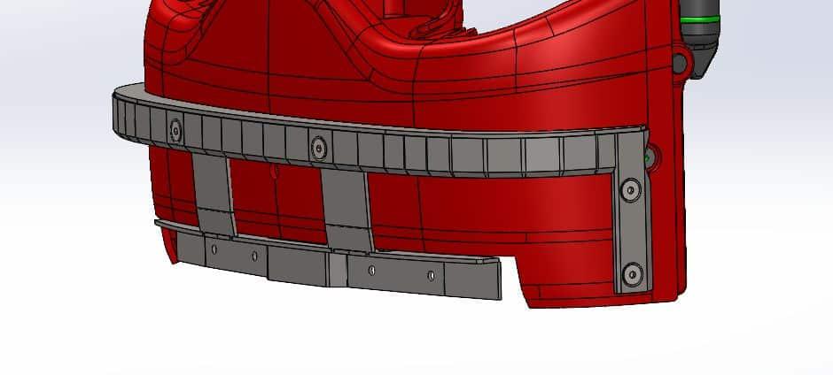 Modélisation 3D d'un kit de protection des pieds monté sur un gerbeur